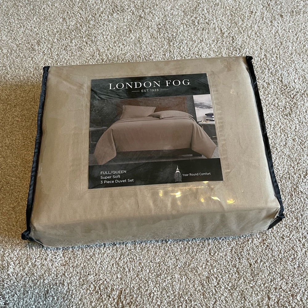 London Fog Garment Washed Solid Duvet Set Khaki Microfiber 3-Piece queen/full